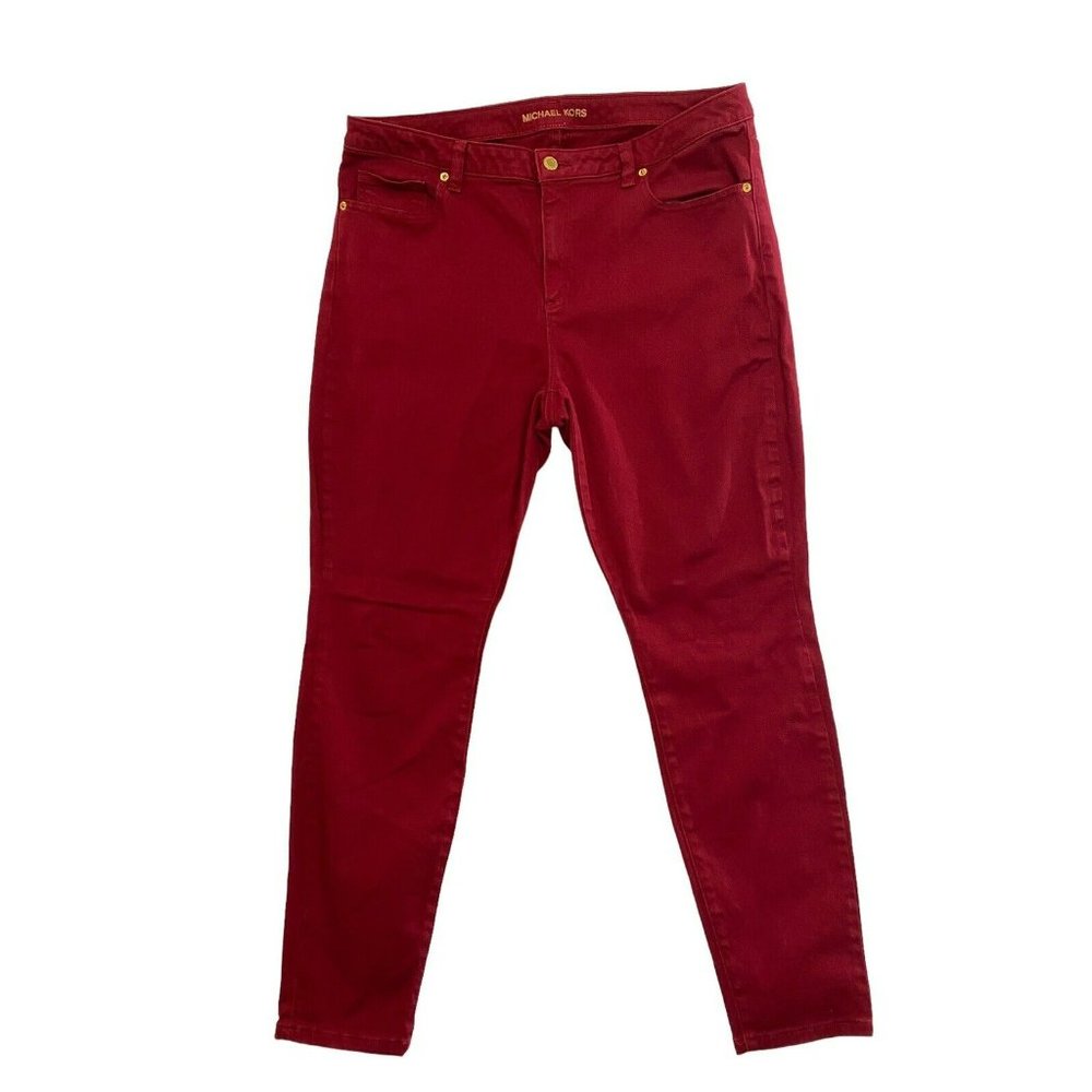 Michael Kors Red Izzy Skinny Jeans Burgundy Red Size 14